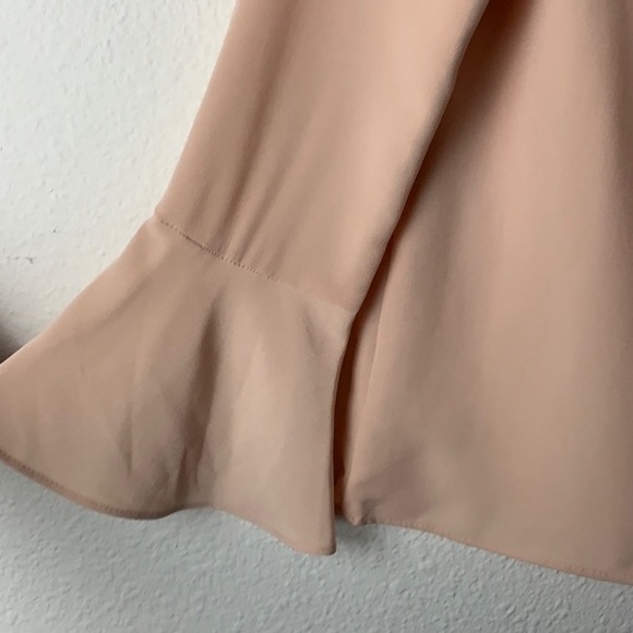 Darphin blush pink high neck boho bellsleeve chiffon blouse Sz S business casual - Picture 8 of 10